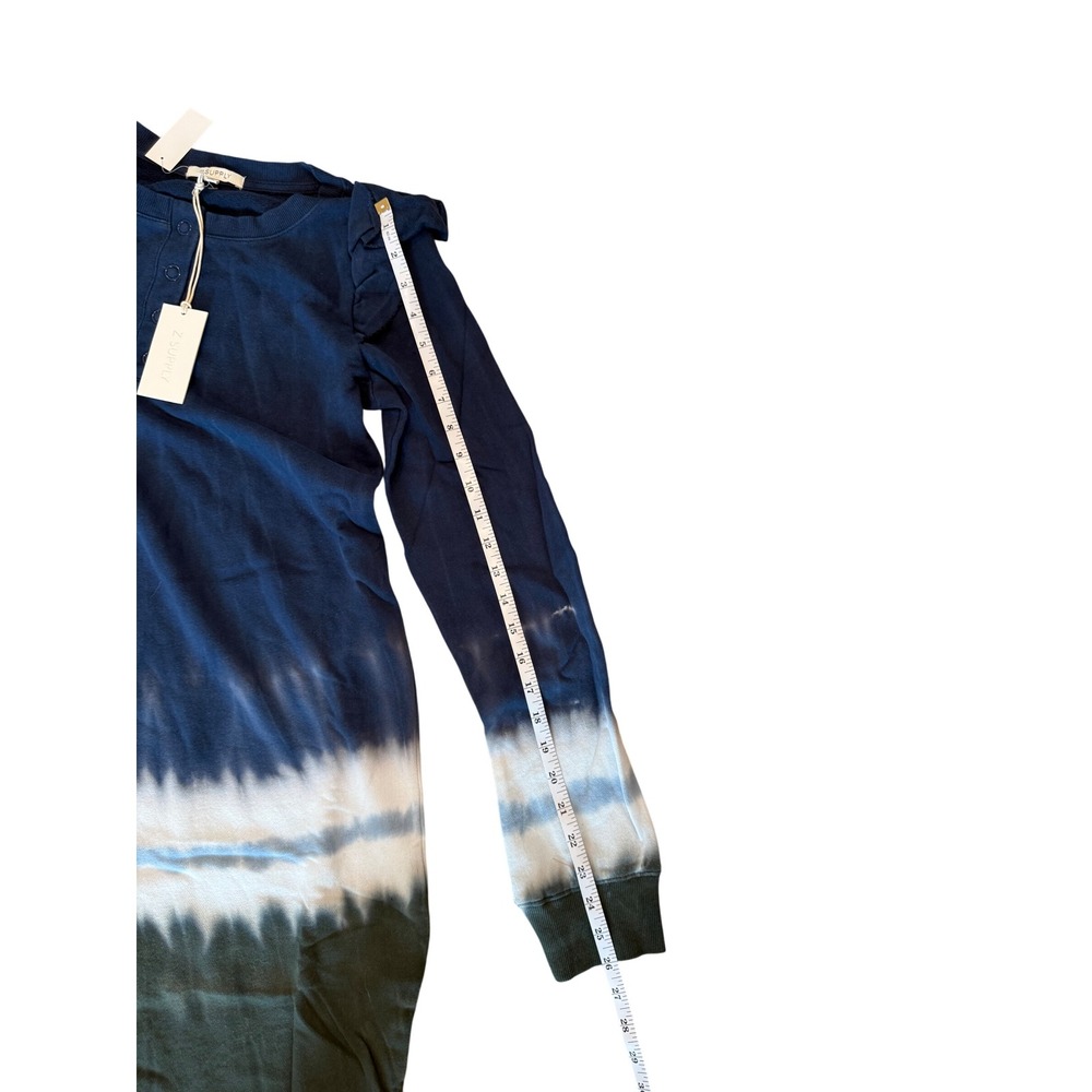 Z Supply Black Iris Tie Dye Ruffle Maxi Dress Long Sleeve Navy Olive NWT‎ S - Picture 5 of 8
